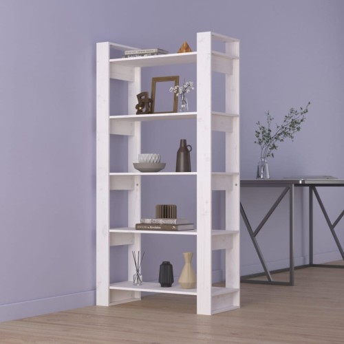 Libreria/Divisorio Bianco 80x35x160 cm Legno Massello