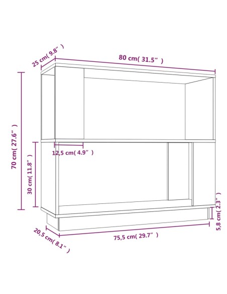 Libreria/Divisorio Bianco 80x25x70 cm in Legno Massello di Pino