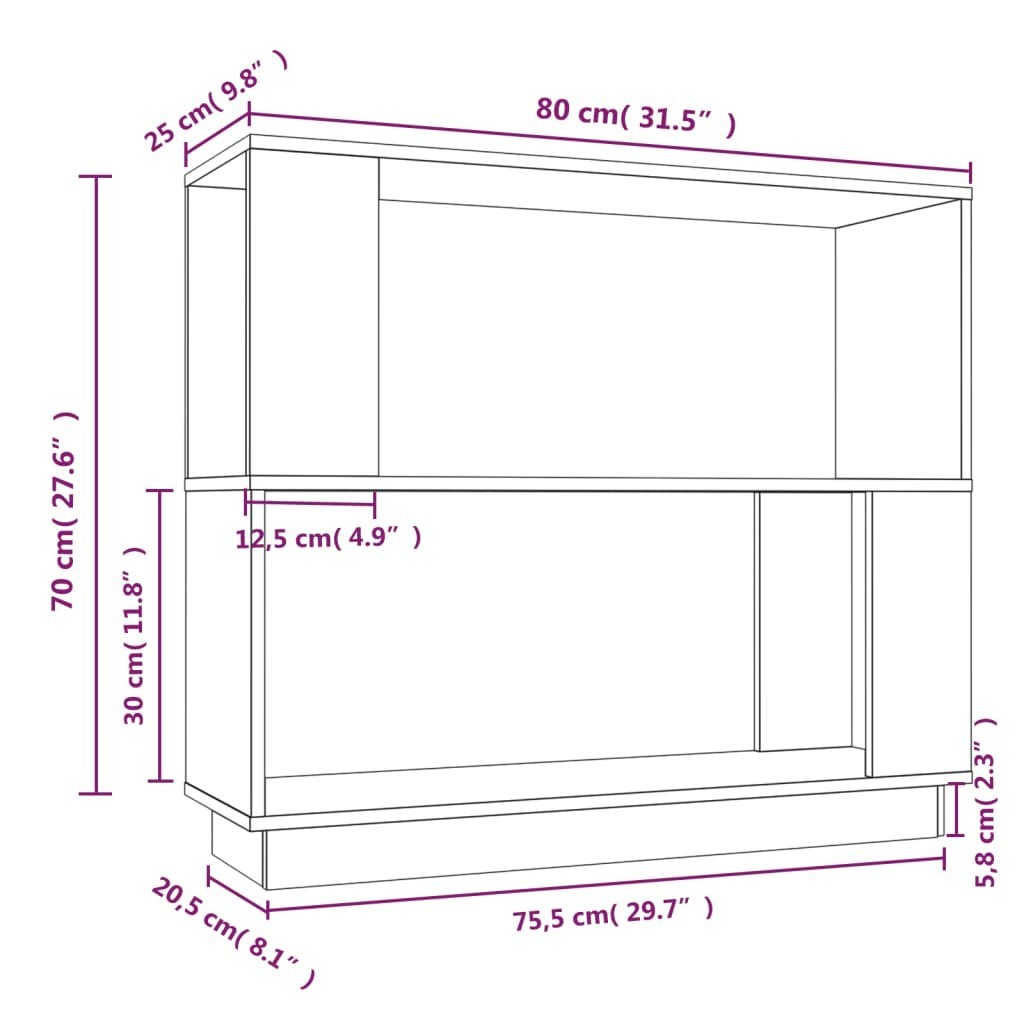 TOYOCC Home Arredamento Libro Armadietto/Divisorio Bianco Dimensioni  80x25x132 cm Legno Solido Pino : : Casa e cucina