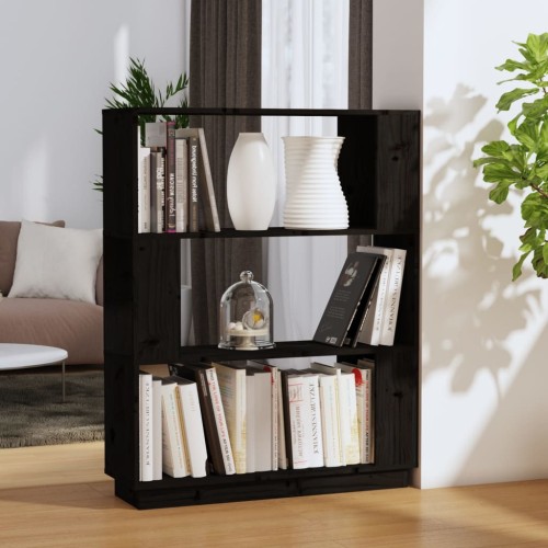 Libreria/Divisorio Nero 80x25x101 cm in Legno Massello di Pino