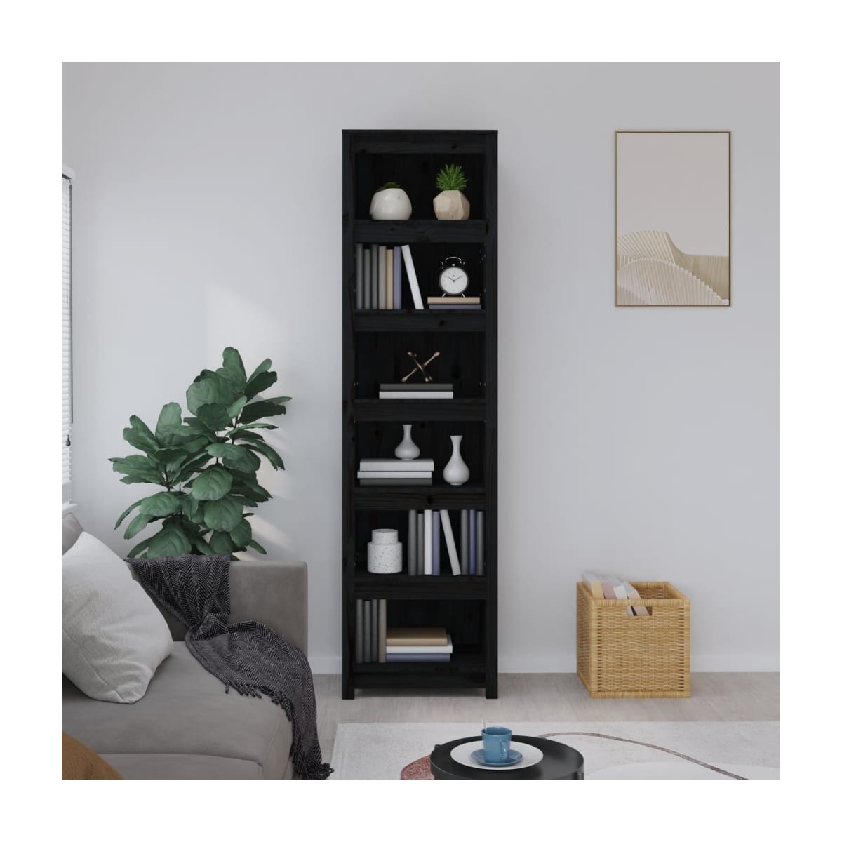 Libreria 120x183h cm in legno di abete con cornice nera - Orleans