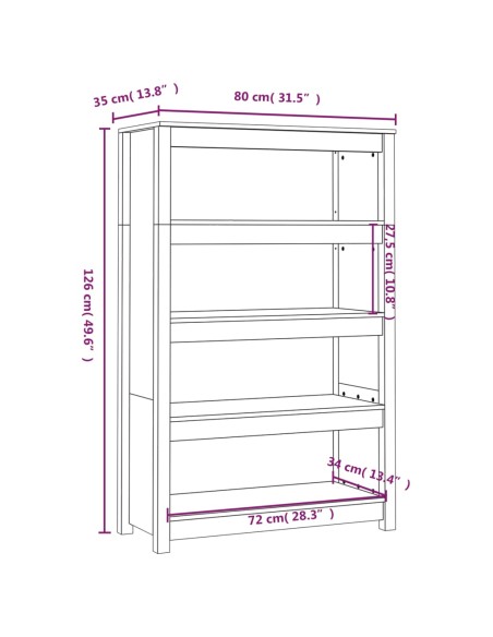 Libreria Nera 80x35x126 cm in Legno Massello di Pino