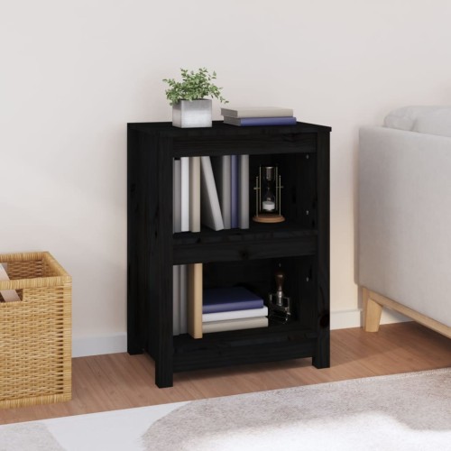 Libreria Nera 50x35x68 cm in Legno Massello di Pino