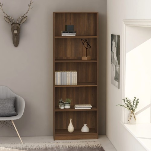 Libreria 5 Ripiani Rovere Marrone 60x24x175cm Legno Multistrato