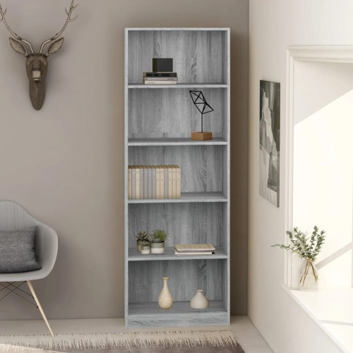 Libreria 5 Ripiani Grigio Sonoma 60x24x175 cm Legno Multistrato