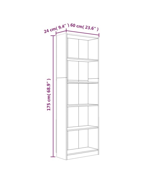 puraday Libreria Rovere Fumo 60x24x74,5 cm in Legno Multistrato