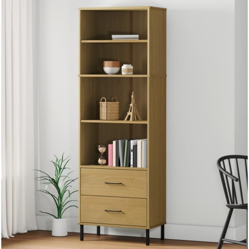 Libreria con 2 Cassetti Marrone 60x35x180cm Legno Massello OSLO