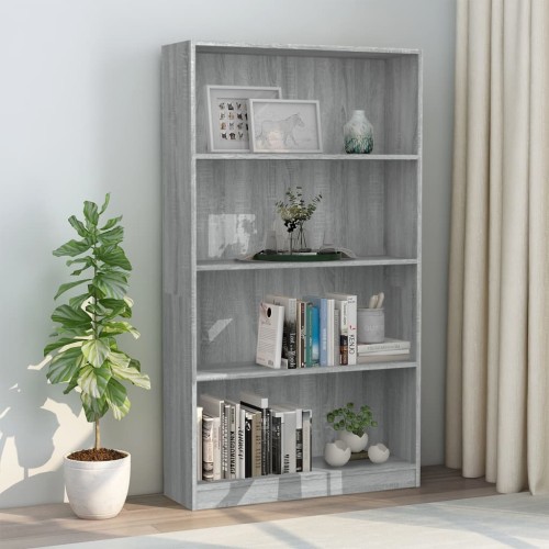 Libreria 4 Ripiani Grigio Sonoma 80x24x142 cm Legno Multistrato