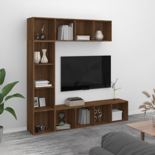 Set Mobili Libreria / Porta TV 3pz Rovere Marrone 180x30x180 cm