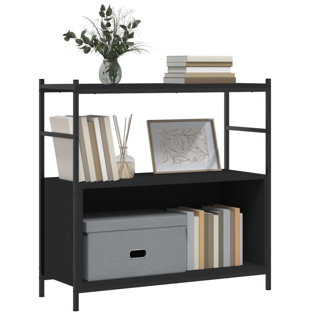 Libreria Nera 80x30x145,5 cm in Legno Multistrato e Ferro