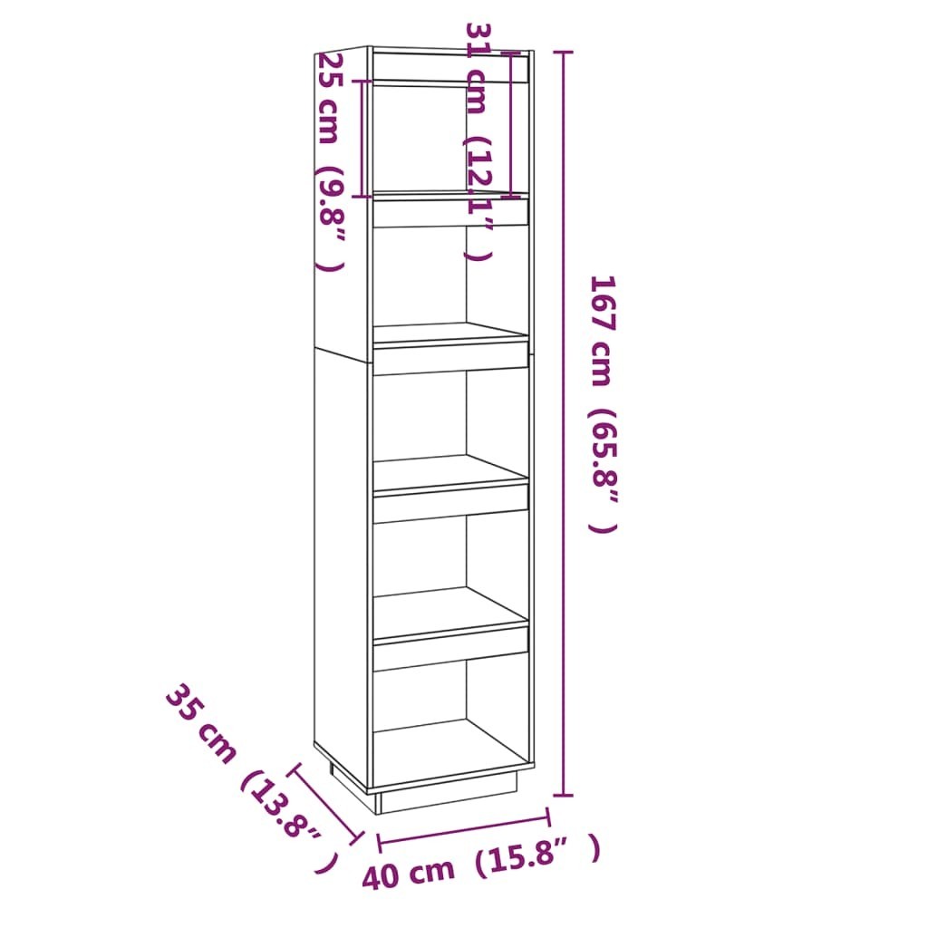 YOUTHUP Libreria/Divisorio Nero 40x35x135 cm in Legno Massello di Pino