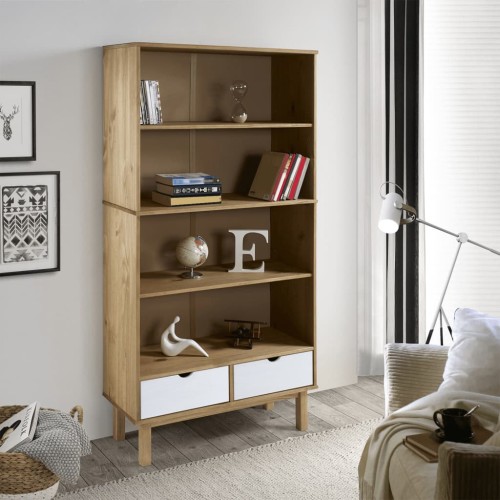 Libreria OTTA con 2 Cassetti Marrone e Bianco in Legno di Pino