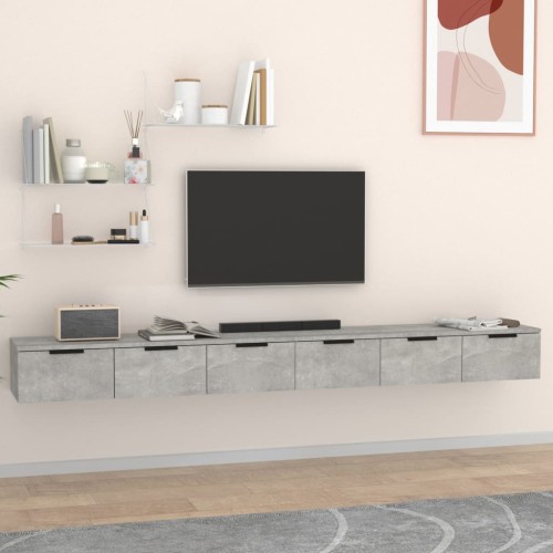 Mobili a Muro 2 pz Grigio Cemento 102x30x20cm Legno Multistrato