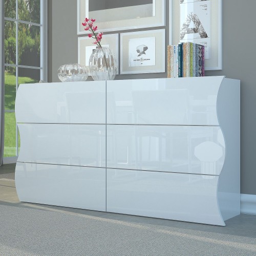 Credenza da cucina con 6 cassetti bianco lucido Surf F