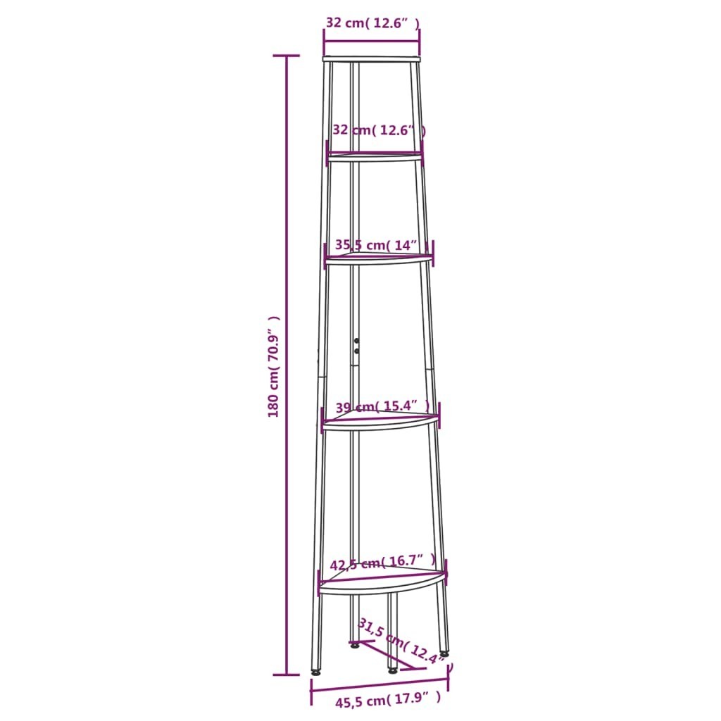 Scaffale Angolare 5 Livelli Marrone Chiaro Nero 45,5x31,5x180cm