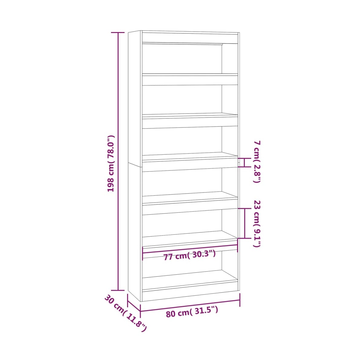 Libreria/Divisorio Bianco 80x30x198 cm in Truciolato