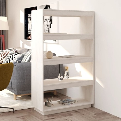 Libreria/Divisorio Bianco 80x35x135 cm Legno Massello di Pino